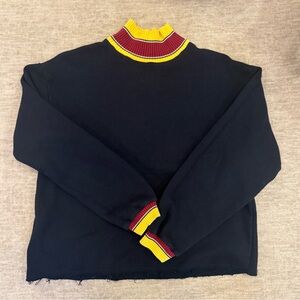 Zara Black Turtleneck Sweater with Yellow and Red Trim